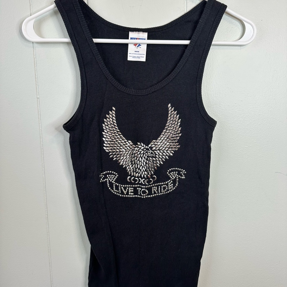 Gildan Black Embellished Sleeveless Tank Top